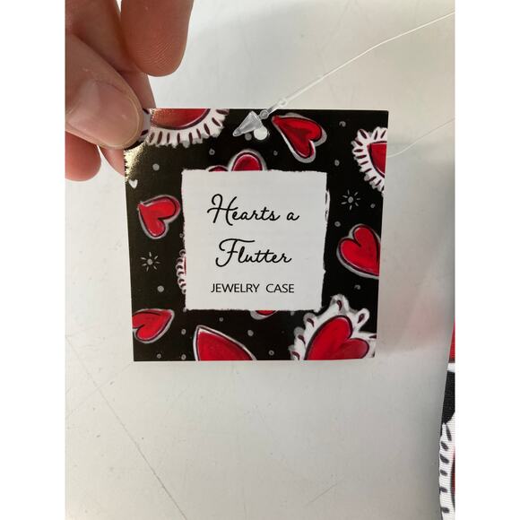 BRIGHTON NWT BLACK RED CANVAS HEART PRINT TRAVEL JEWLERY BOX - Picture 2 of 16